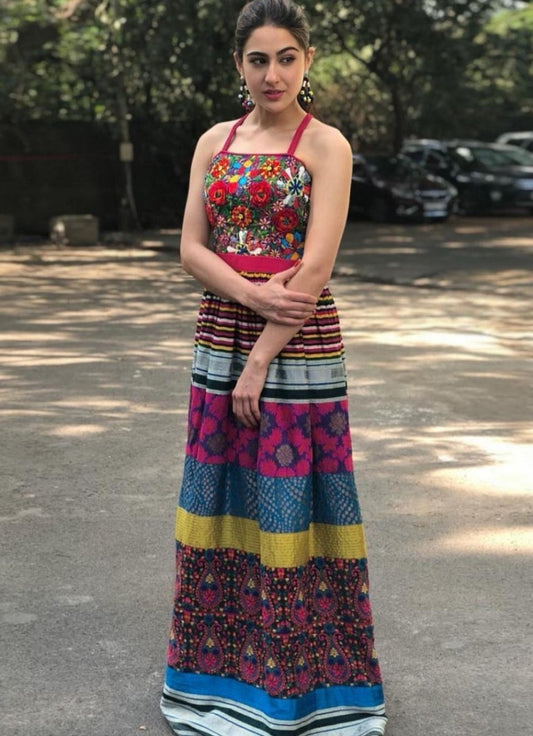 sara ali khan multicolor gota zari silk gown