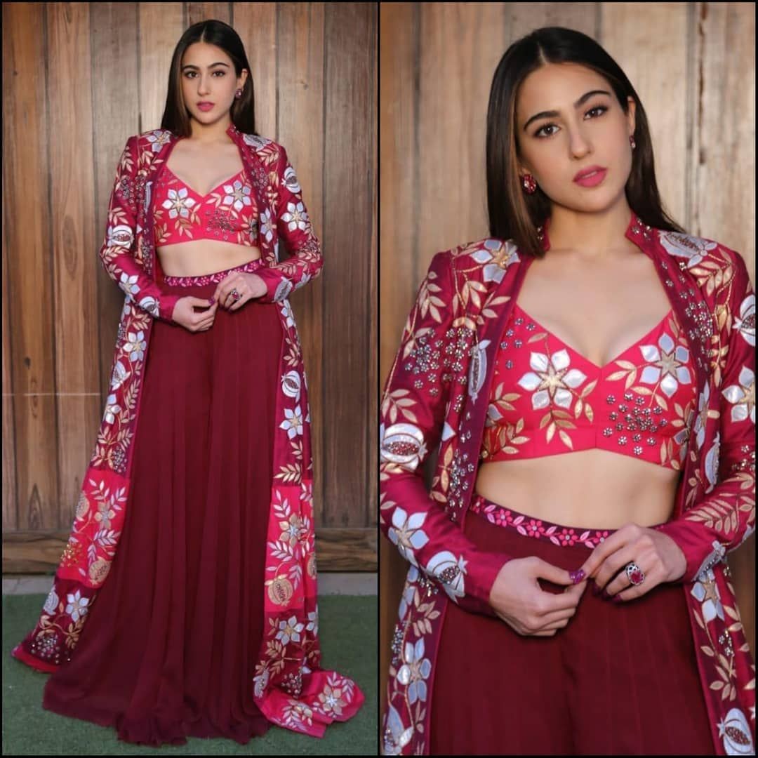 sara ali khan stylist indowestern lehenga with shrug
