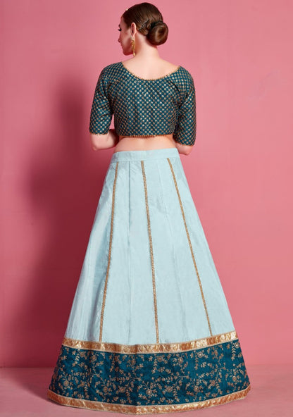 Sea green art silk embroidered work party wear lehenga choli