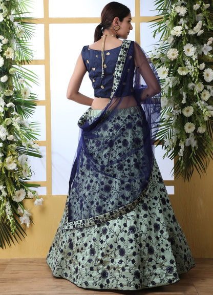 Sea green art silk sequence thread embroidered bridal lehenga choli