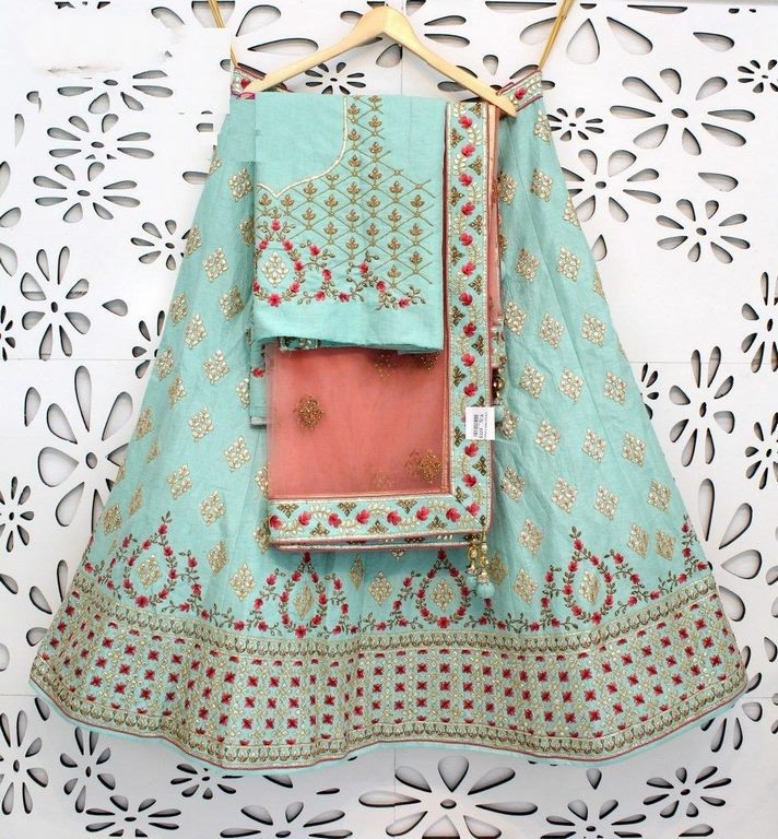sea green banglory silk embroidered lehenga