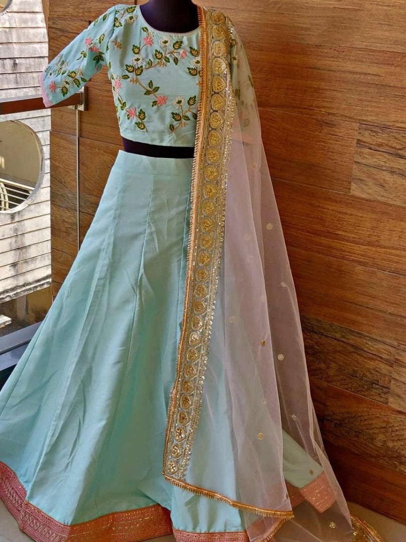 Sea green beautiful worked lehenga choli for ceremony