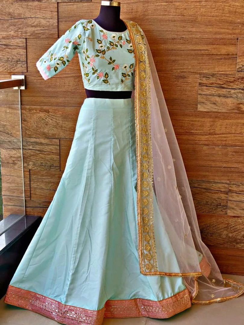 Sea green beautiful worked lehenga choli for ceremony