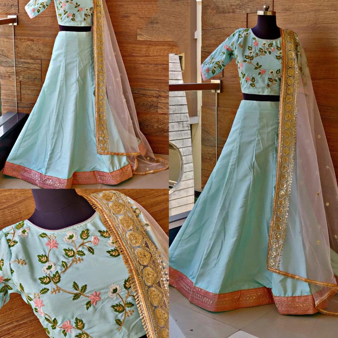 Sea green beautiful worked lehenga choli for ceremony