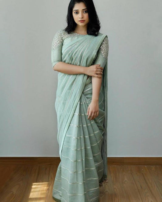 Sea green dola silk sequence work saree