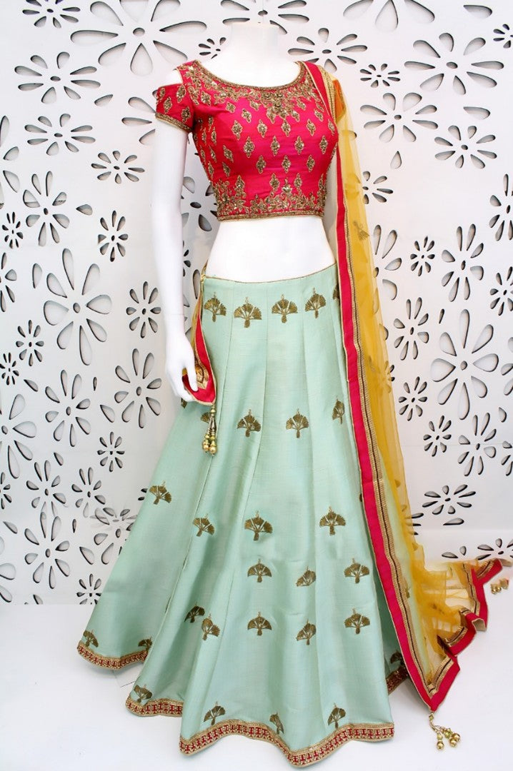 sea green embroidered festival lehenga