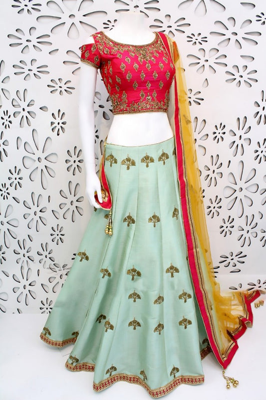 sea green embroidered festival lehenga