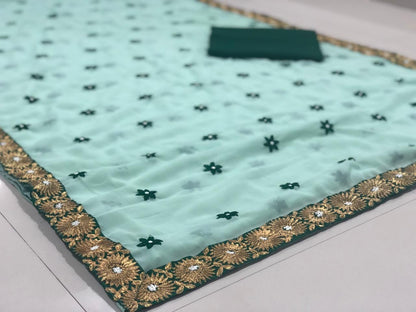 sea green georgette embroidered designer saree