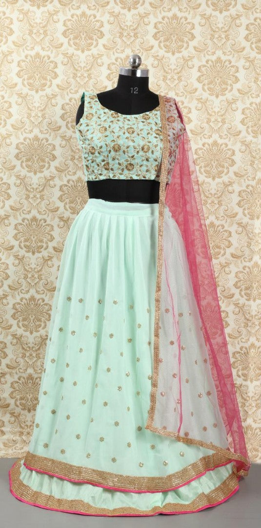 sea green georgette embroidered lehengha choli
