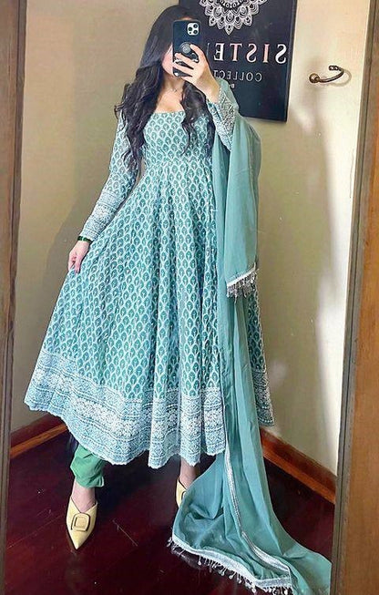 Sea green georgette heavy embroidered wedding anarkali suit