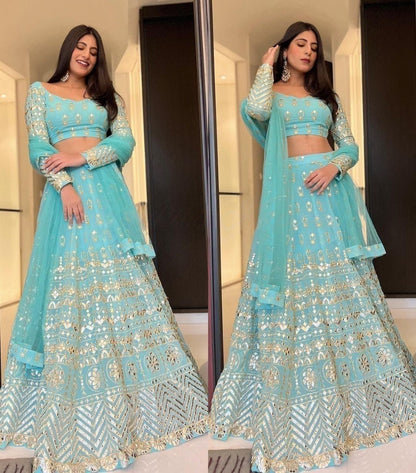 Sea green georgette heavy embroidered wedding lehenga choli