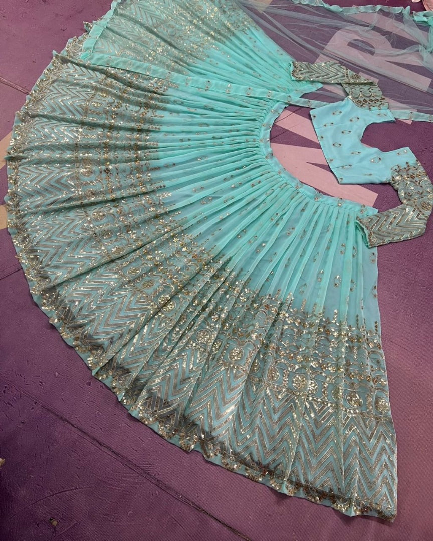 Sea green georgette heavy embroidered wedding lehenga choli