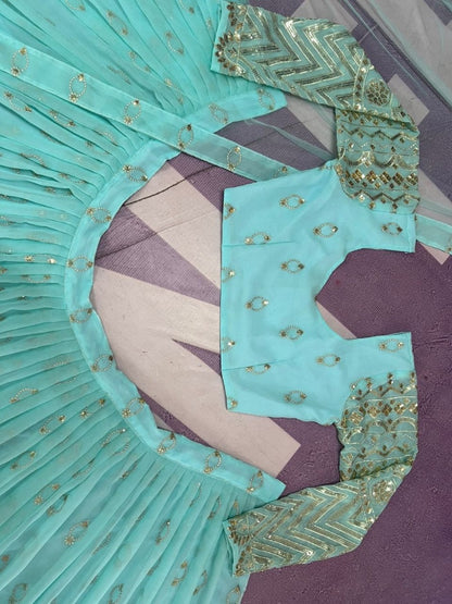 Sea green georgette heavy embroidered wedding lehenga choli