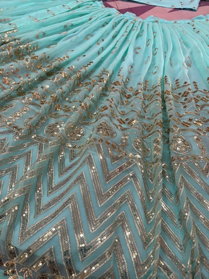 Sea green georgette heavy embroidered wedding lehenga choli