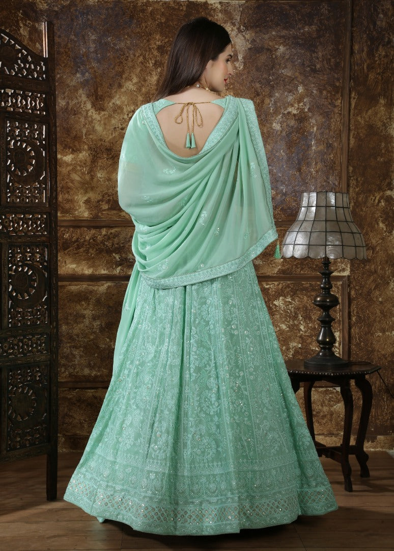 Sea green georgette heavy embroidered wedding lehenga choli