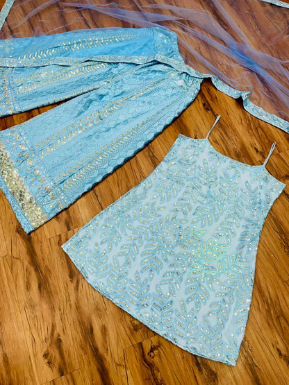 Sea green georgette heavy embroidered wedding plazzo suit