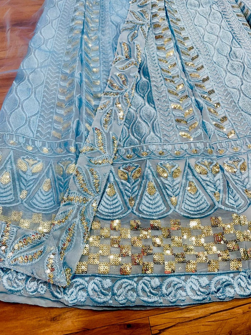 Sea green georgette heavy embroidered wedding plazzo suit