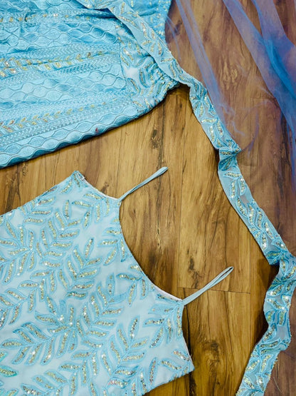 Sea green georgette heavy embroidered wedding plazzo suit