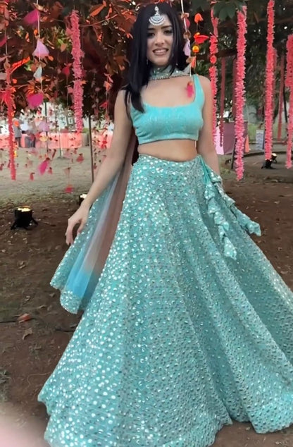 Sea green georgette heavy sequence embroidery work wedding lehenga choli