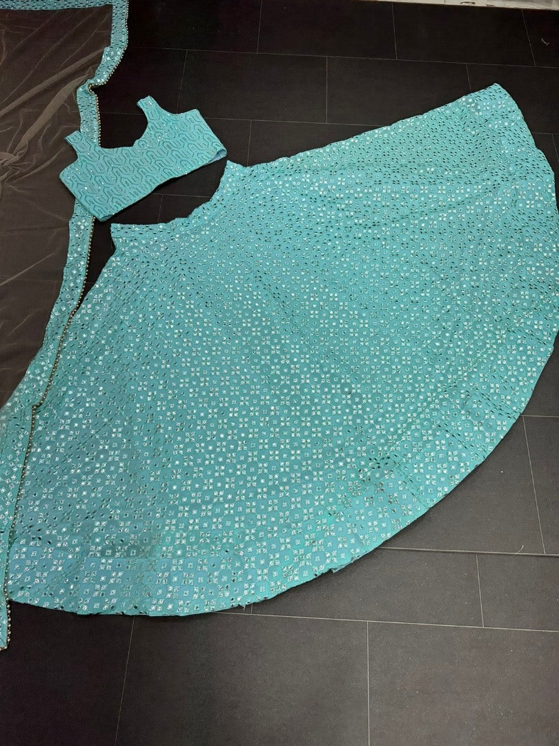 Sea green georgette heavy sequence embroidery work wedding lehenga choli