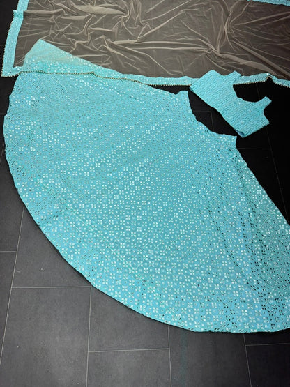 Sea green georgette heavy sequence embroidery work wedding lehenga choli