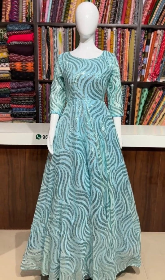 Sea green georgette heavy sequence work gown