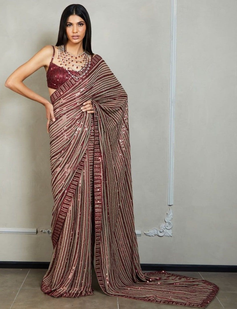 Sea green georgette heavy sequence work saree