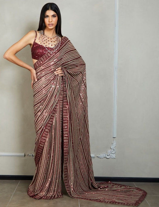 Sea green georgette heavy sequence work saree