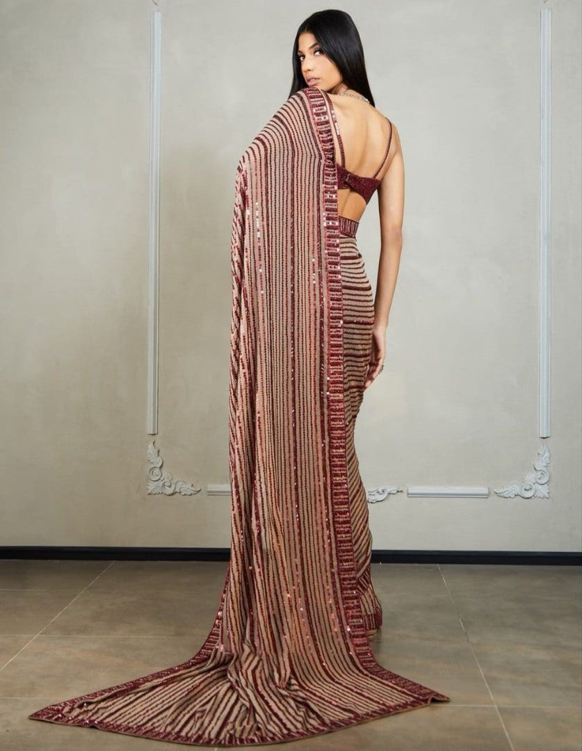 Sea green georgette heavy sequence work saree