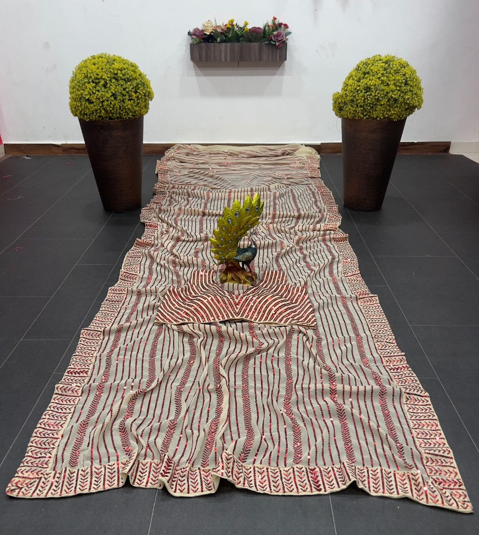 Sea green georgette heavy sequence work saree