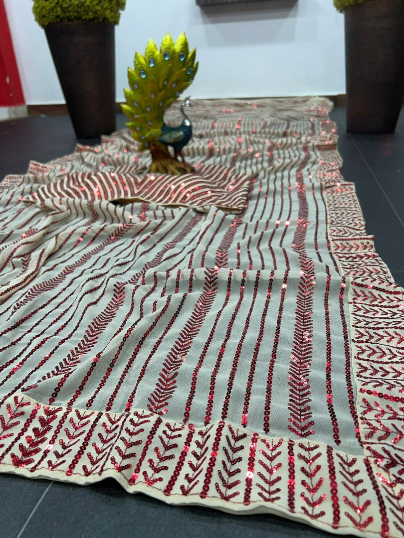 Sea green georgette heavy sequence work saree