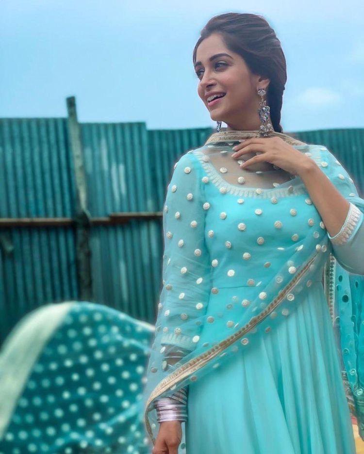 Sea green georgette plain anarkali suit