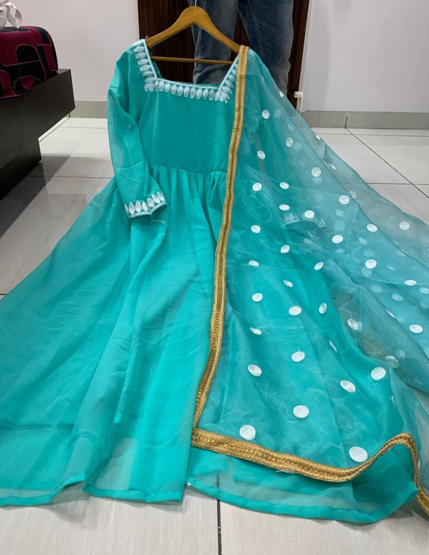 Sea green georgette plain anarkali suit