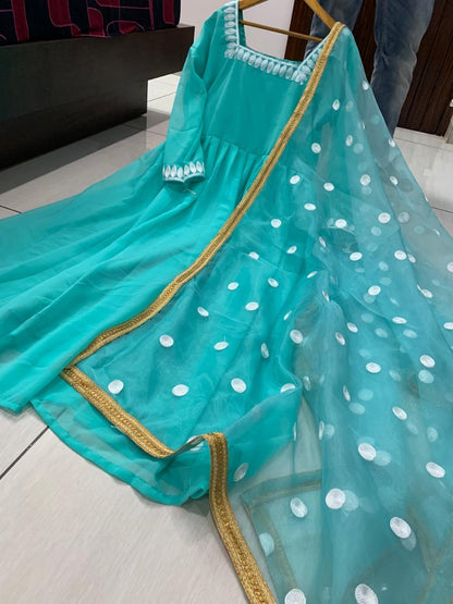 Sea green georgette plain anarkali suit