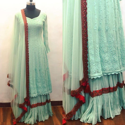 Sea green georgette plazzo salwar suit