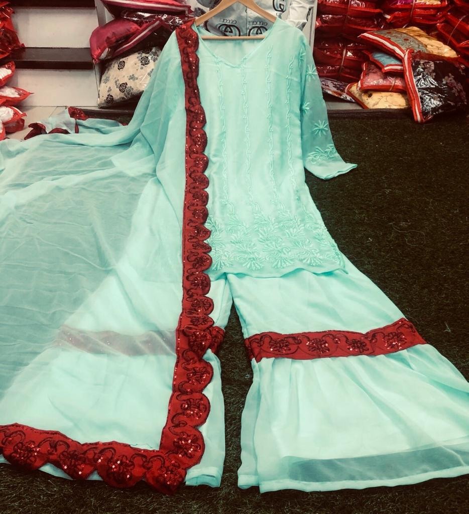 Sea green georgette plazzo salwar suit