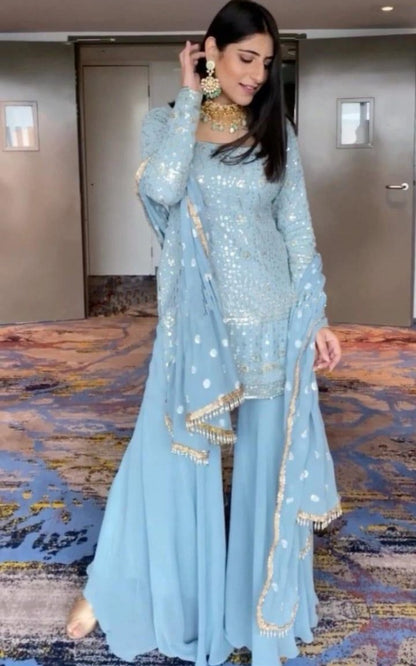 Sea green georgette sequence embroidered work salwar suit