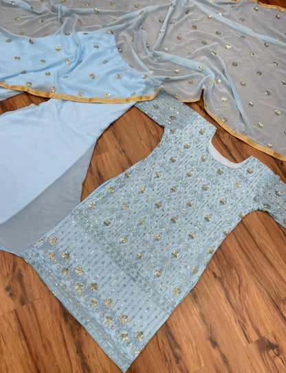 Sea green georgette sequence embroidered work salwar suit