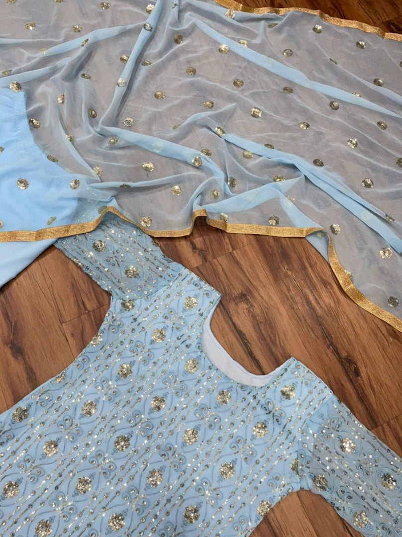 Sea green georgette sequence embroidered work salwar suit