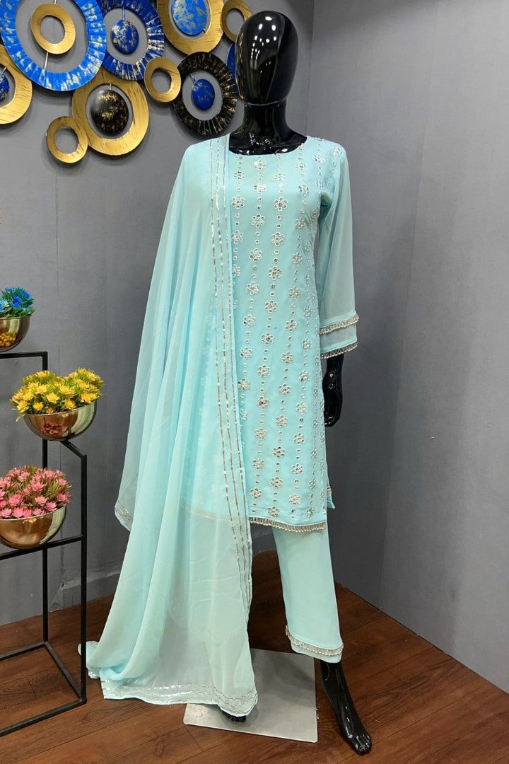 Sea green georgette sequence work salwar suit