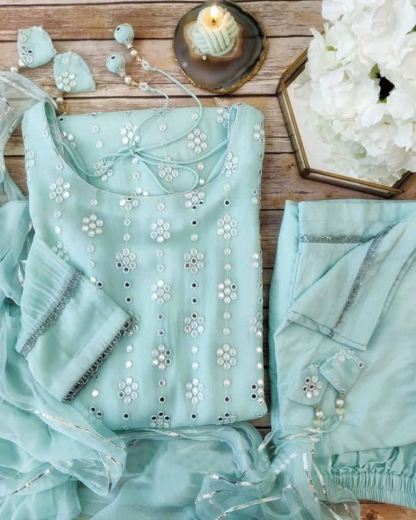 Sea green georgette sequence work salwar suit