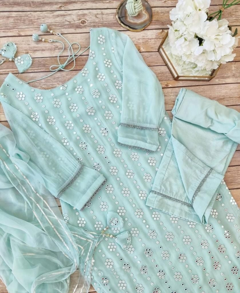 Sea green georgette sequence work salwar suit