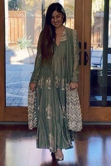 Sea green georgette silk embroidered anarkali suit