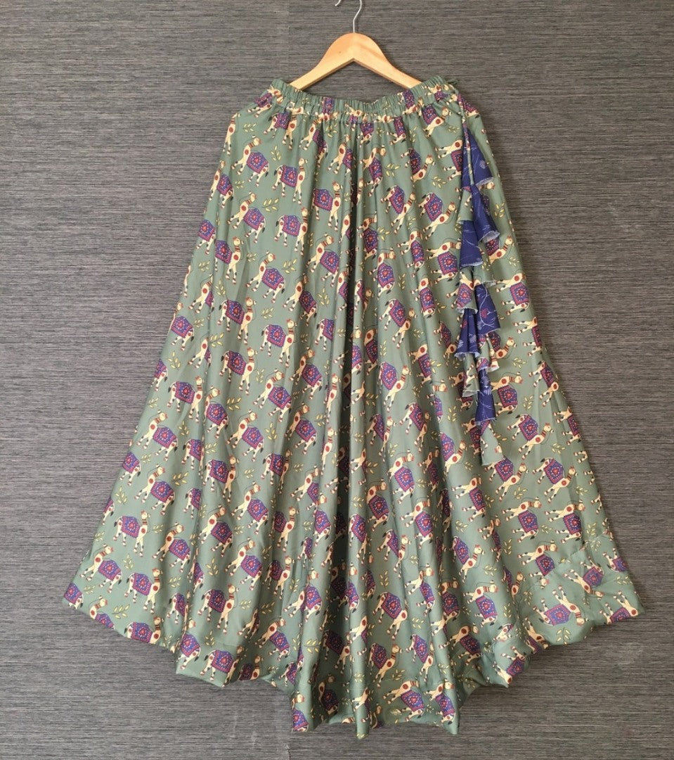 Sea green heavy rayon digital printed skirt