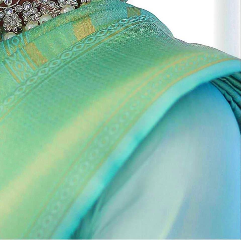 Sea green lichi silk jacquard weaving work wedding sare