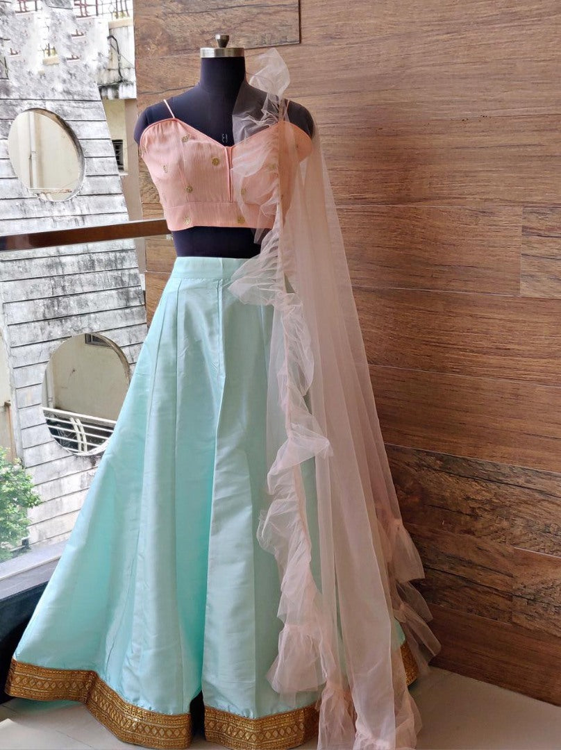Sea green moss silk ceremonial lehenga choli