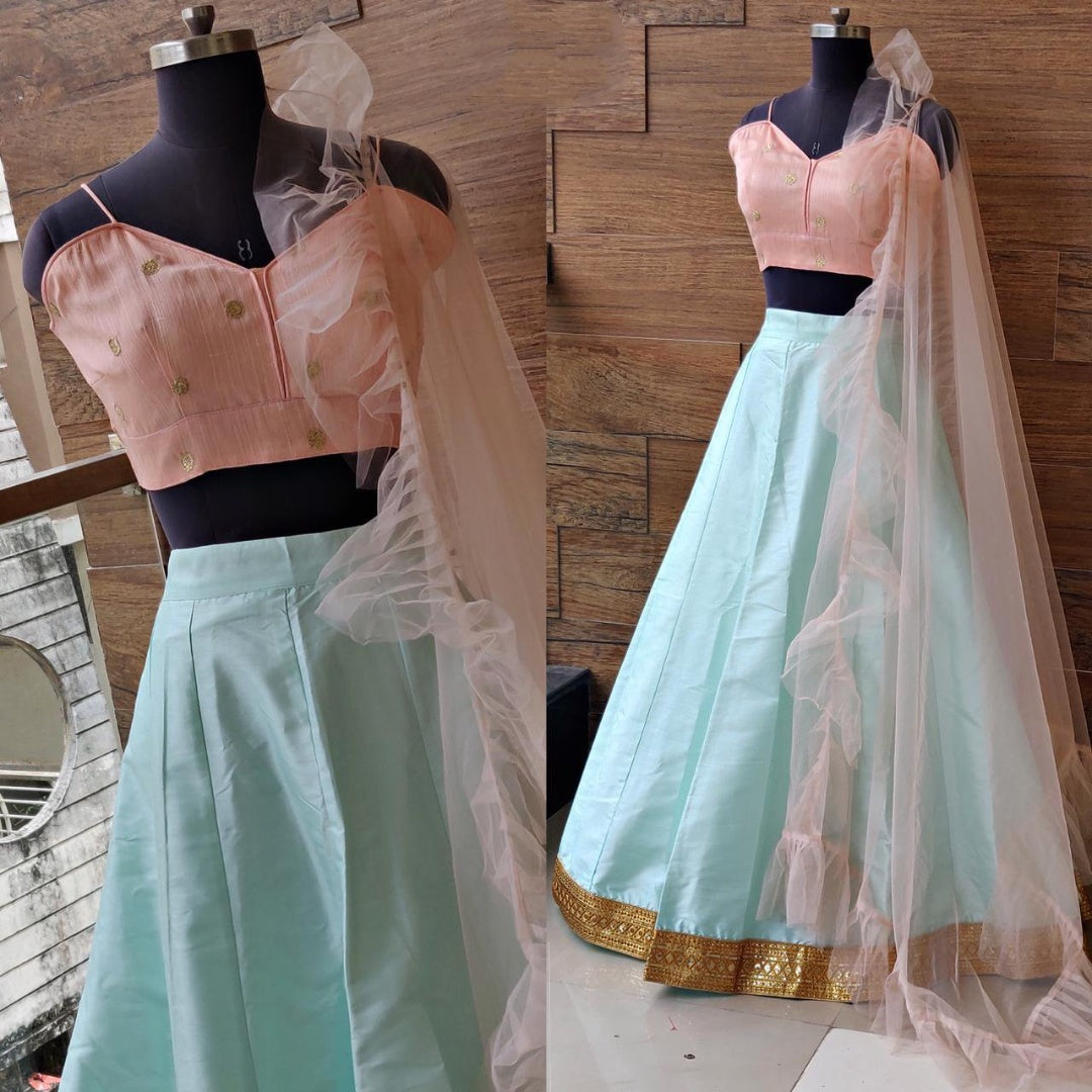 Sea green moss silk ceremonial lehenga choli