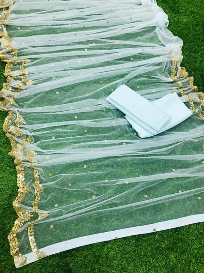 Sea green net embroidered saree