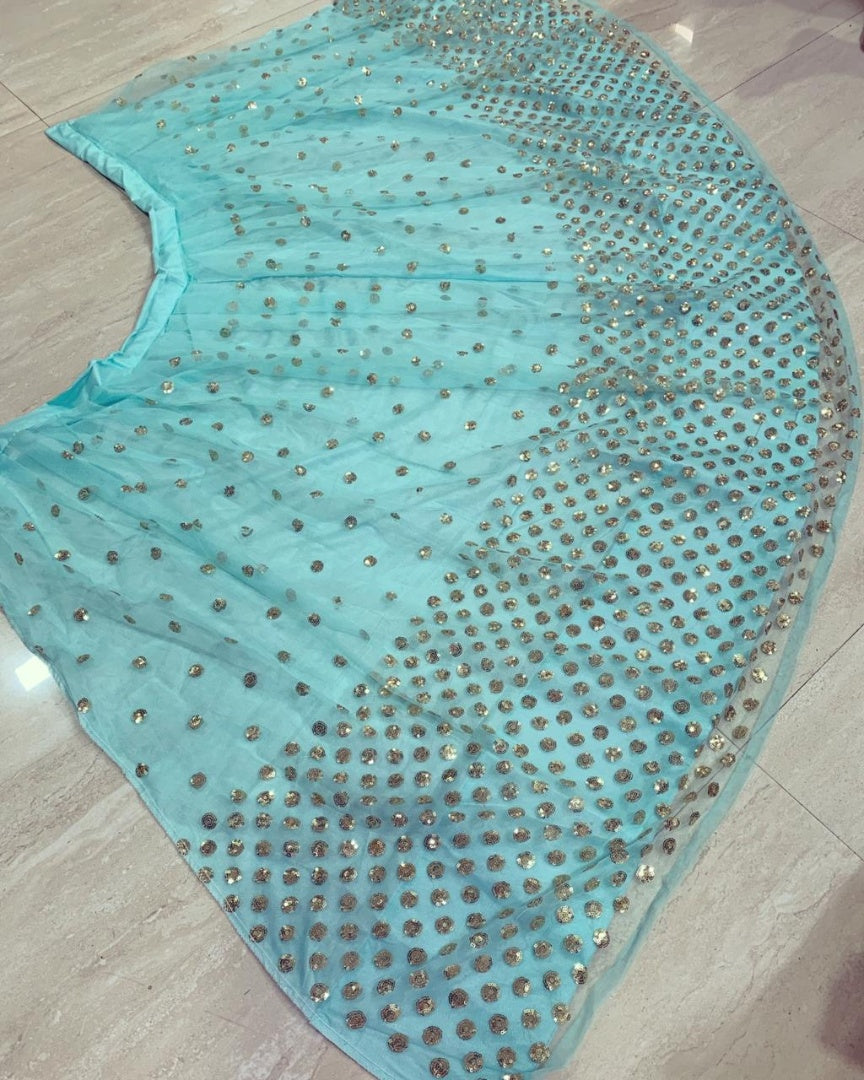 Sea green net heavy sequence work wedding lehenga choli