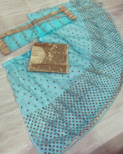 Sea green net heavy sequence work wedding lehenga choli